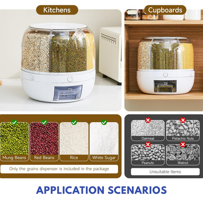 360° 6-Bin Rotating Cereal & Grain Dispenser – Airtight, One-Press, Counter-Ready