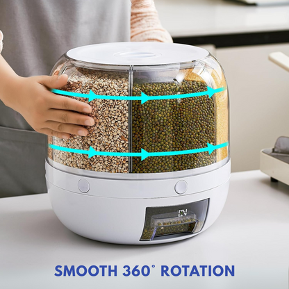 360° 6-Bin Rotating Cereal & Grain Dispenser – Airtight, One-Press, Counter-Ready