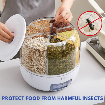 360° 6-Bin Rotating Cereal & Grain Dispenser – Airtight, One-Press, Counter-Ready